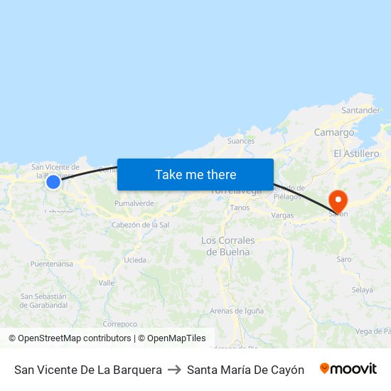 San Vicente De La Barquera to Santa María De Cayón map