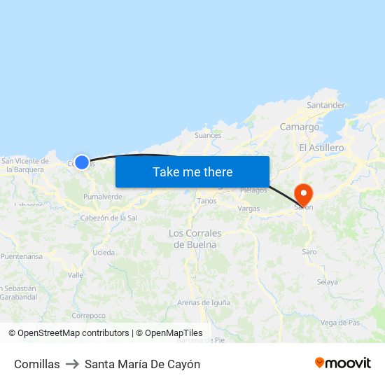 Comillas to Santa María De Cayón map
