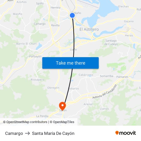 Camargo to Santa María De Cayón map