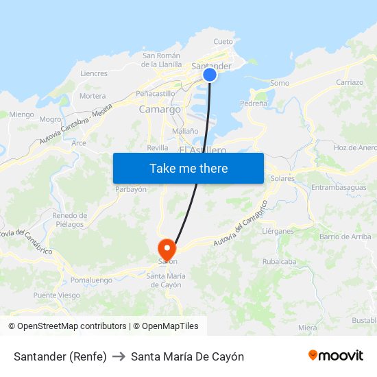 Santander (Renfe) to Santa María De Cayón map