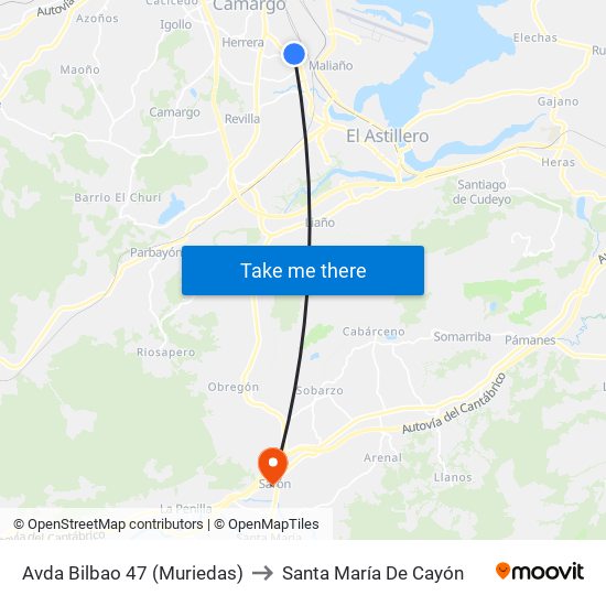 Avda Bilbao 47 (Muriedas) to Santa María De Cayón map