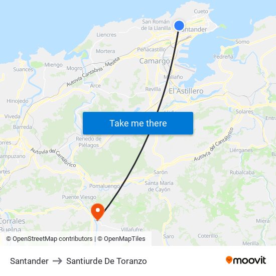 Santander to Santiurde De Toranzo map