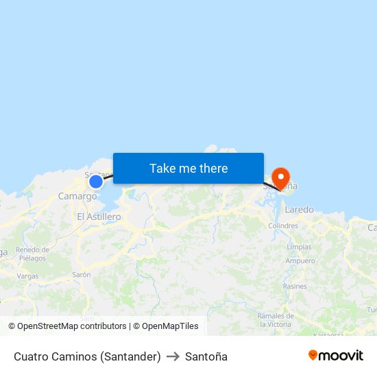 Cuatro Caminos (Santander) to Santoña map