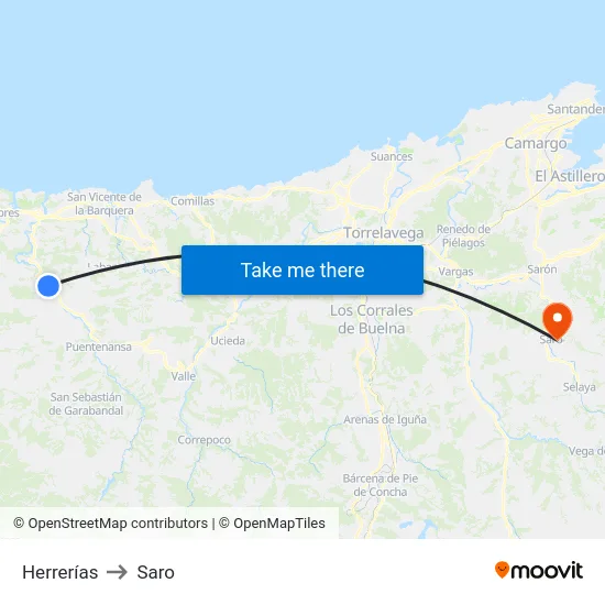 Herrerías to Saro map