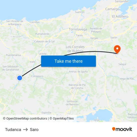Tudanca to Saro map
