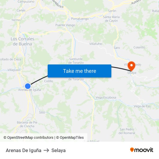 Arenas De Iguña to Selaya map
