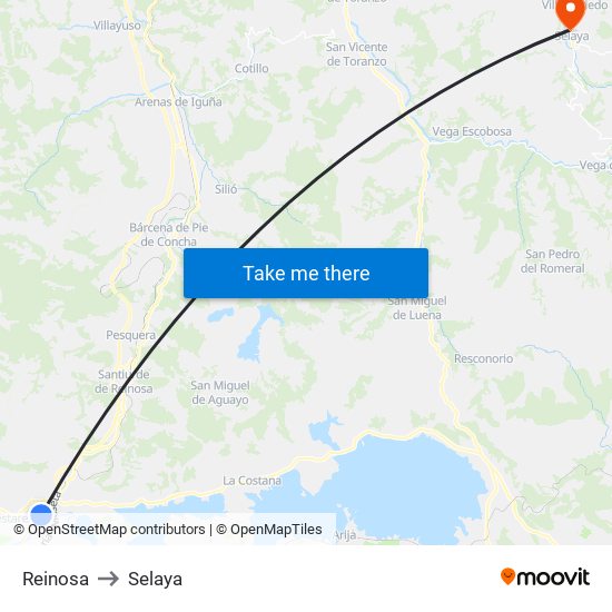 Reinosa to Selaya map