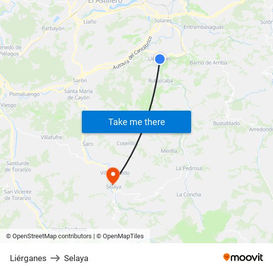 Liérganes to Selaya map