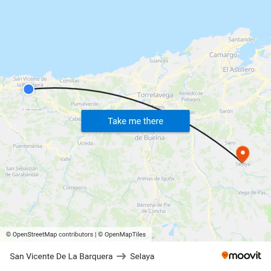 San Vicente De La Barquera to Selaya map