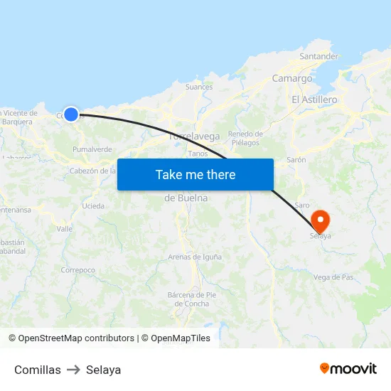 Comillas to Selaya map