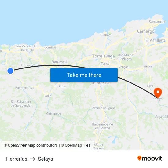 Herrerías to Selaya map