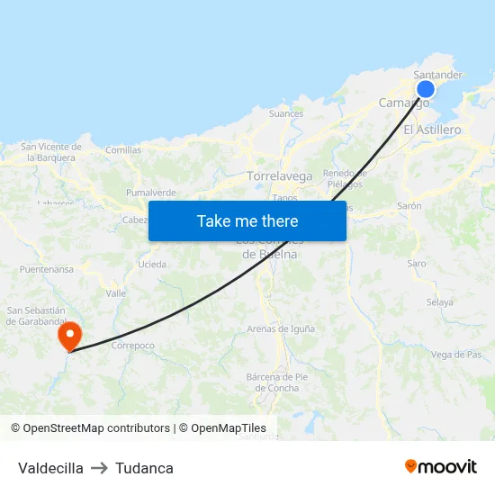 Valdecilla to Tudanca map