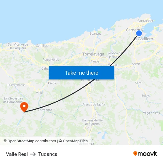 Valle Real to Tudanca map