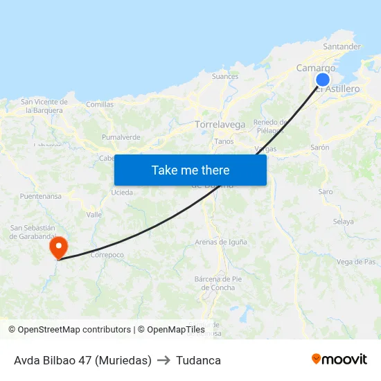 Avda Bilbao 47 (Muriedas) to Tudanca map