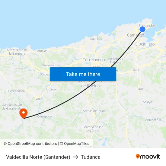 Valdecilla Norte (Santander) to Tudanca map
