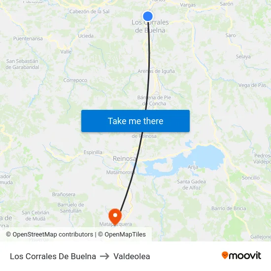 Los Corrales De Buelna to Valdeolea map