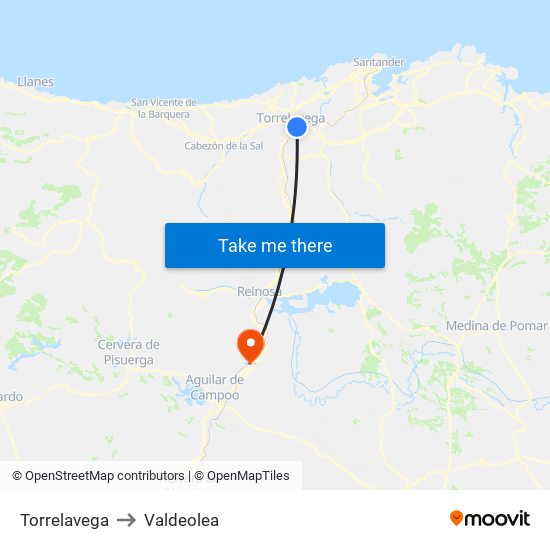 Torrelavega to Valdeolea map