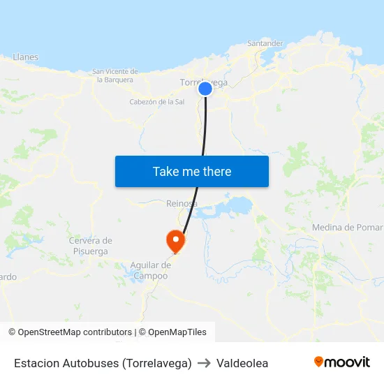 Estacion Autobuses (Torrelavega) to Valdeolea map