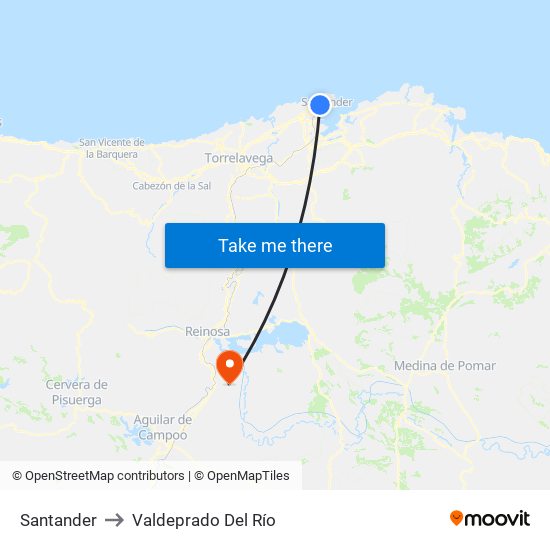 Santander to Valdeprado Del Río map