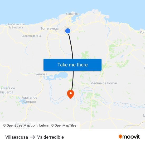 Villaescusa to Valderredible map