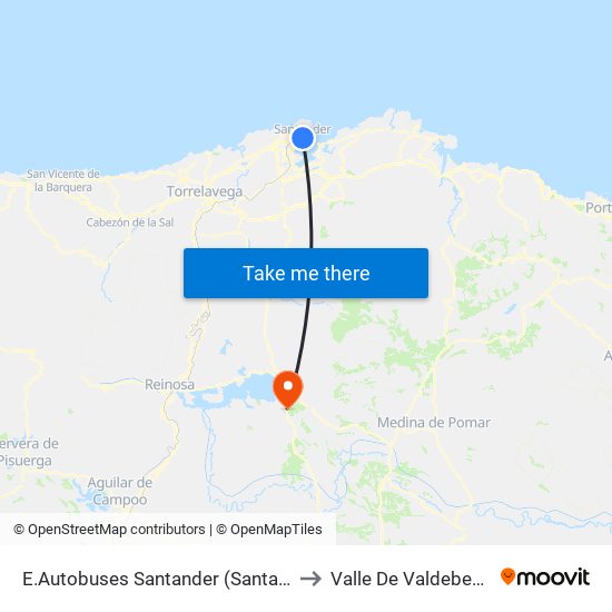 E.Autobuses Santander (Santander) to Valle De Valdebezana map