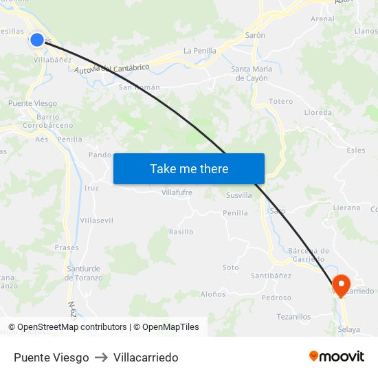 Puente Viesgo to Villacarriedo map