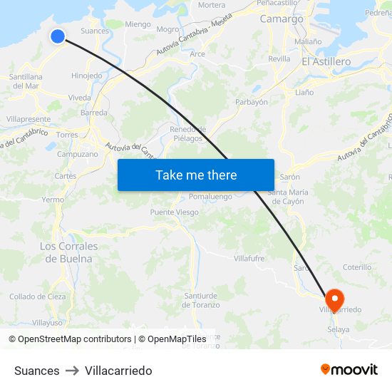 Suances to Villacarriedo map