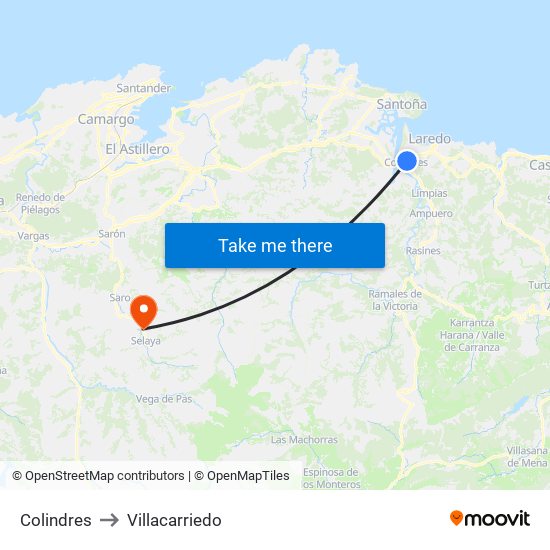 Colindres to Villacarriedo map