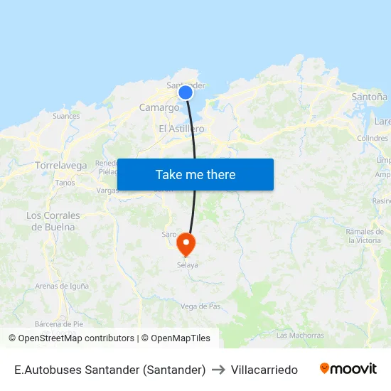 E.Autobuses Santander (Santander) to Villacarriedo map