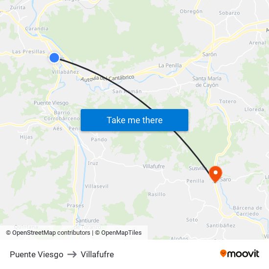 Puente Viesgo to Villafufre map