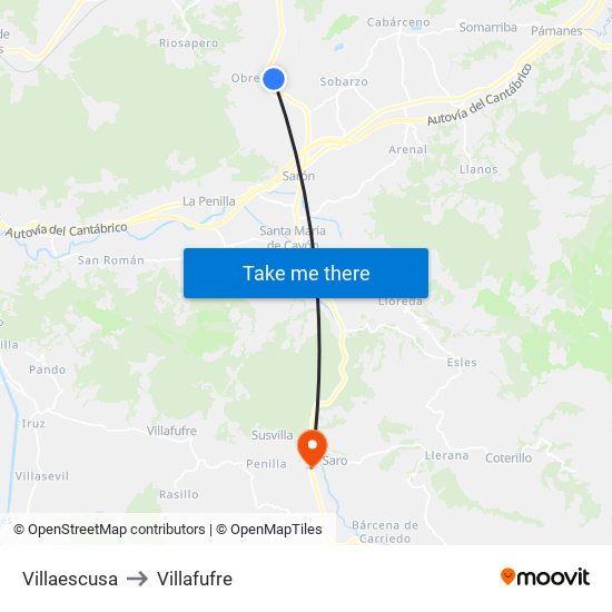 Villaescusa to Villafufre map