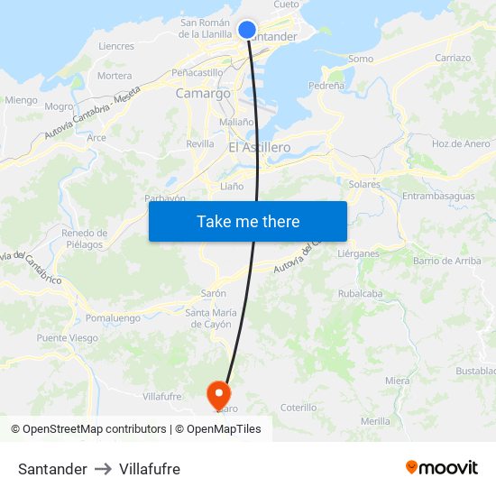 Santander to Villafufre map