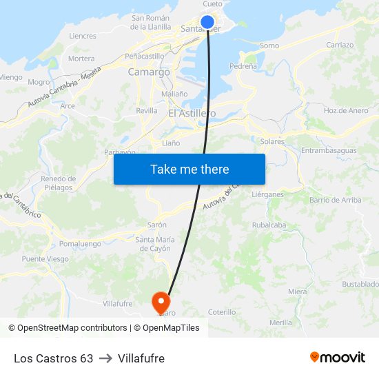 Los Castros 63 to Villafufre map