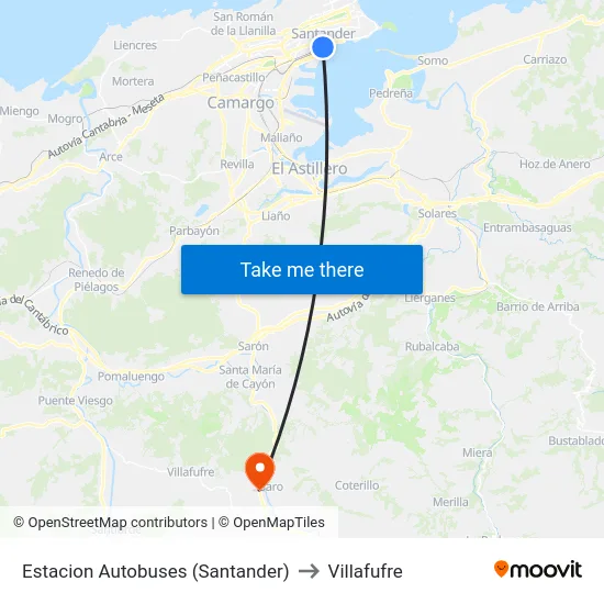 Estacion Autobuses (Santander) to Villafufre map