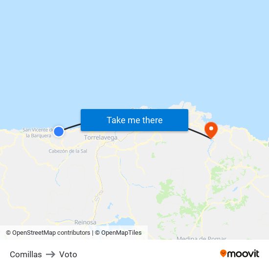 Comillas to Voto map