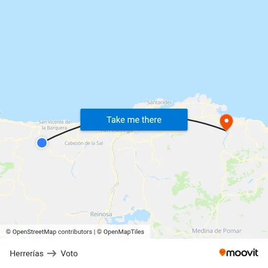 Herrerías to Voto map