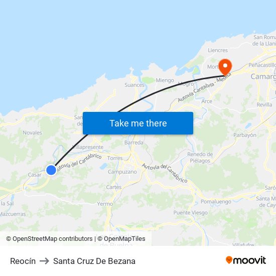 Reocín to Santa Cruz De Bezana map