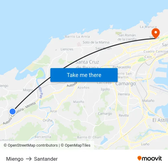 Miengo to Santander map