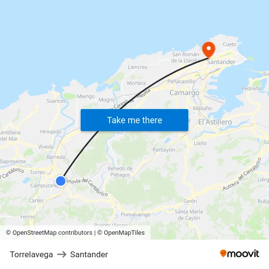 Torrelavega to Santander map