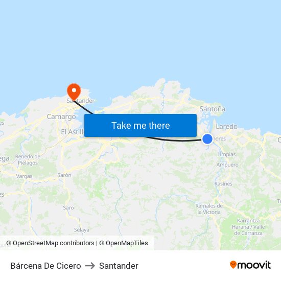 Bárcena De Cicero to Santander map