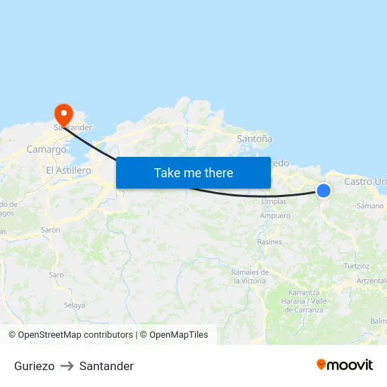 Guriezo to Santander map