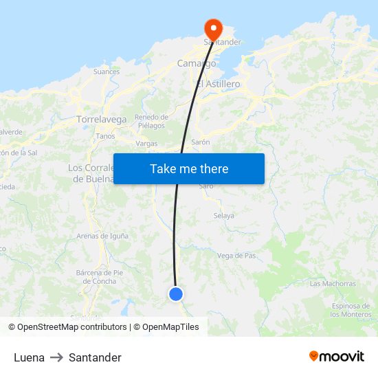 Luena to Santander map