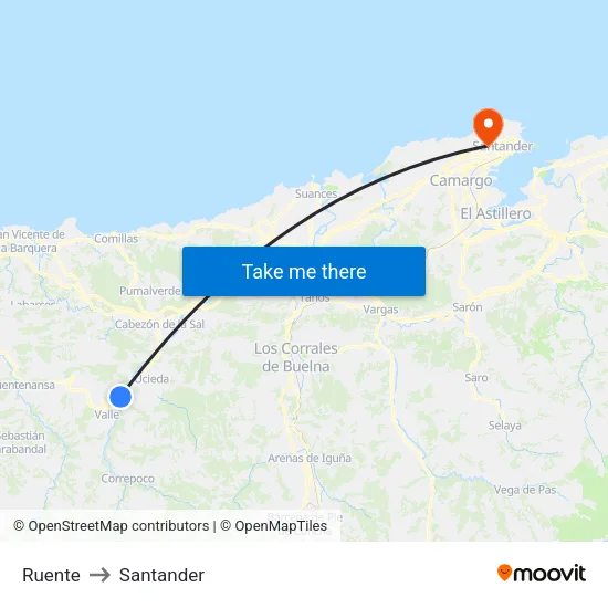 Ruente to Santander map