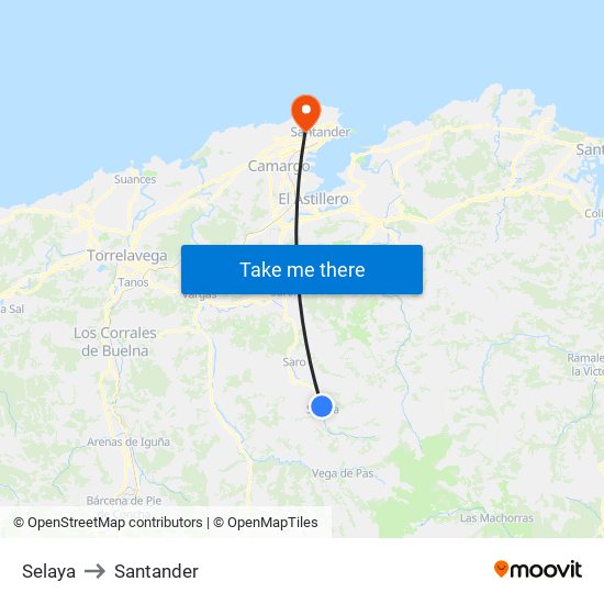 Selaya to Santander map