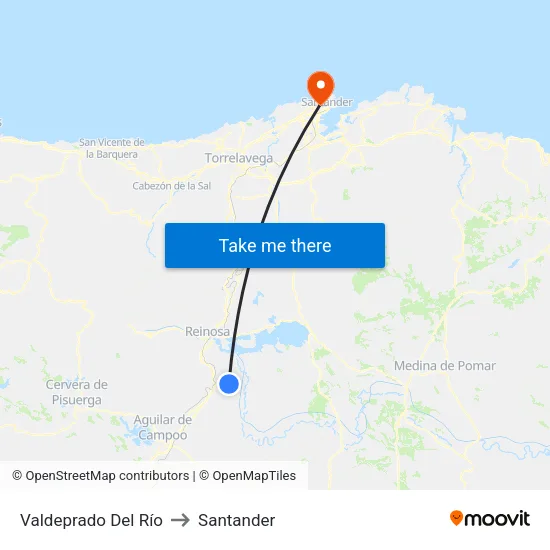 Valdeprado Del Río to Santander map