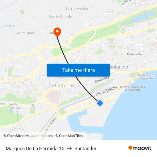 Marques De La Hermida 15 to Santander map