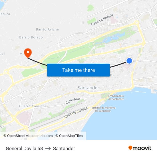 General Davila 58 to Santander map