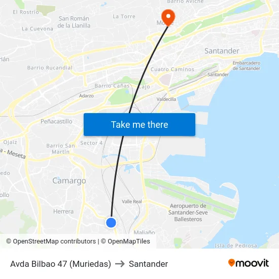 Avda Bilbao 47 (Muriedas) to Santander map