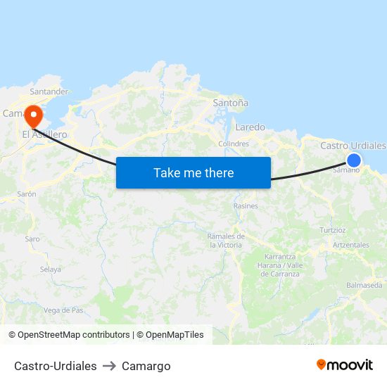 Castro-Urdiales to Camargo map