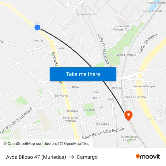 Avda Bilbao 47 (Muriedas) to Camargo map